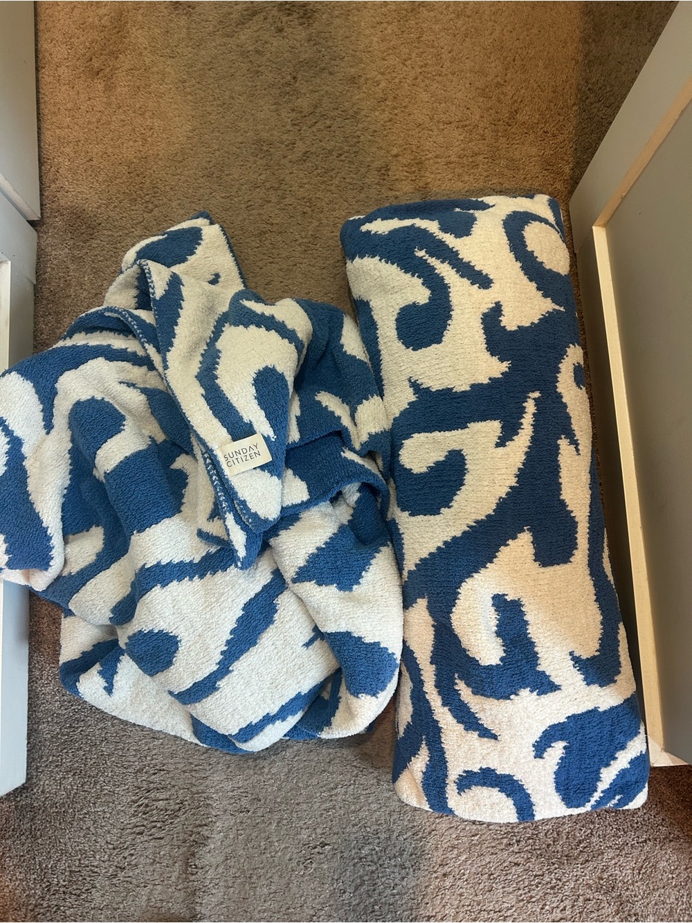 Sunday Citizen $120 for both Casablanca Lumbar Pillow & Throw Ivory/Blue